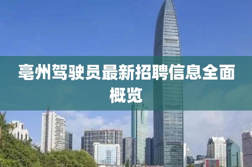 亳州駕駛員最新招聘信息全面概覽