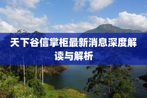 天下谷信掌柜最新消息深度解讀與解析